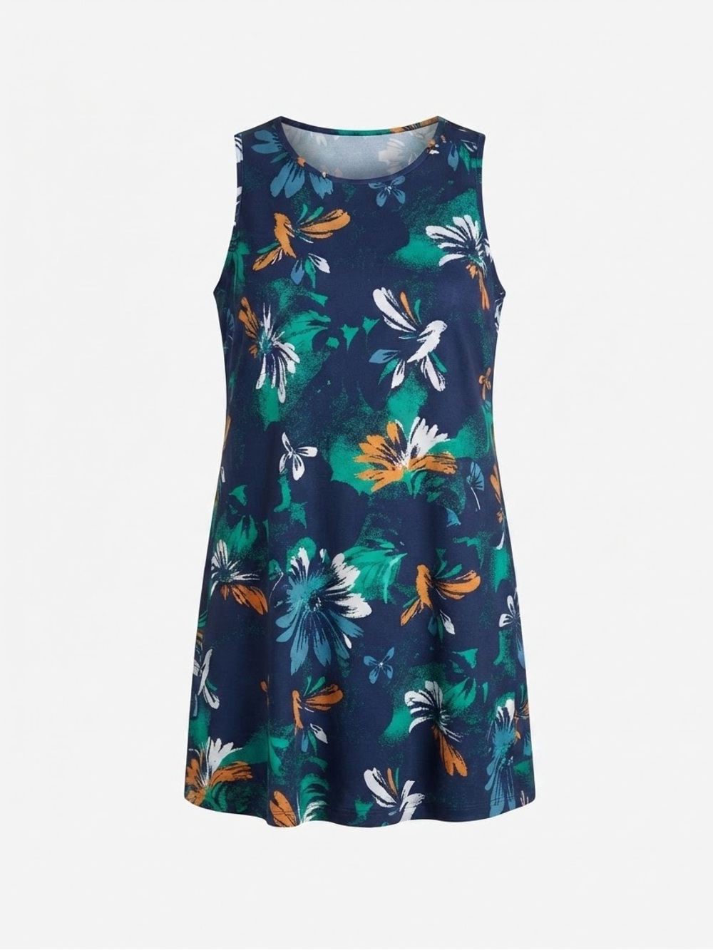 Columbia Floral Tank Dress Size 1X/1XL Side Pockets Navy Green Pickleball Tennis